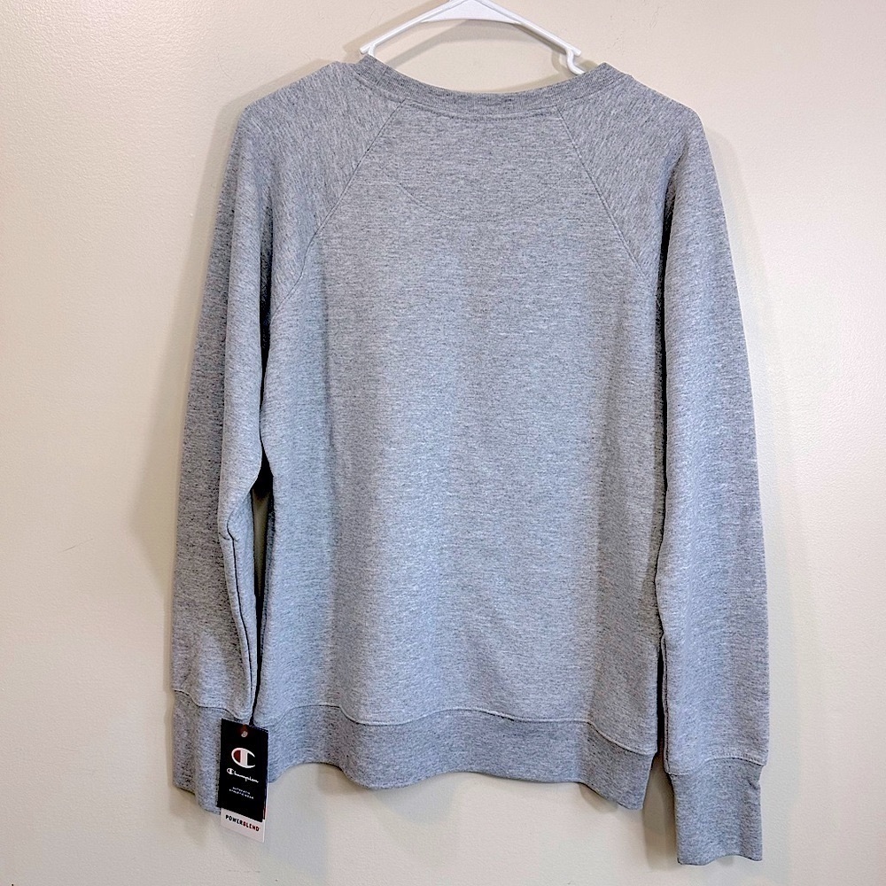 NWT Champion Powerblend Crewneck Script Logo Oxford Grey Sweatshirt Size Medium - Picture 4 of 16